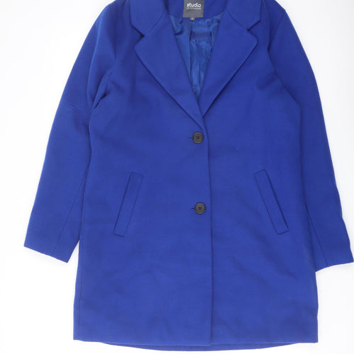 Studio Womens Blue Overcoat Coat Size 16 Button