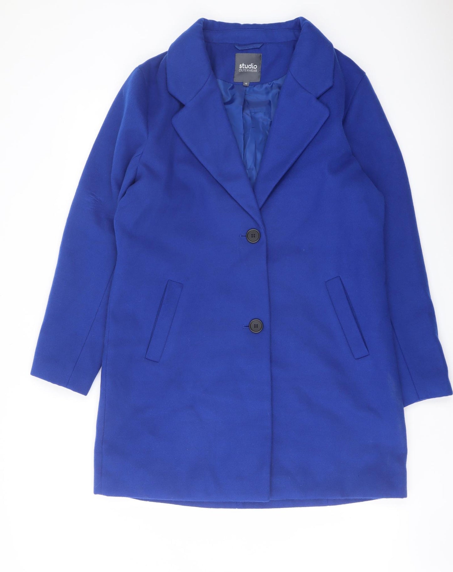 Studio Womens Blue Overcoat Coat Size 16 Button