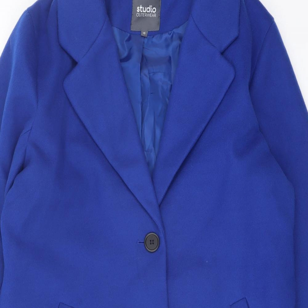 Studio Womens Blue Overcoat Coat Size 16 Button