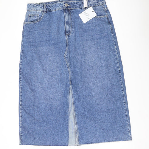 George Womens Blue Cotton A-Line Skirt Size 16 Button