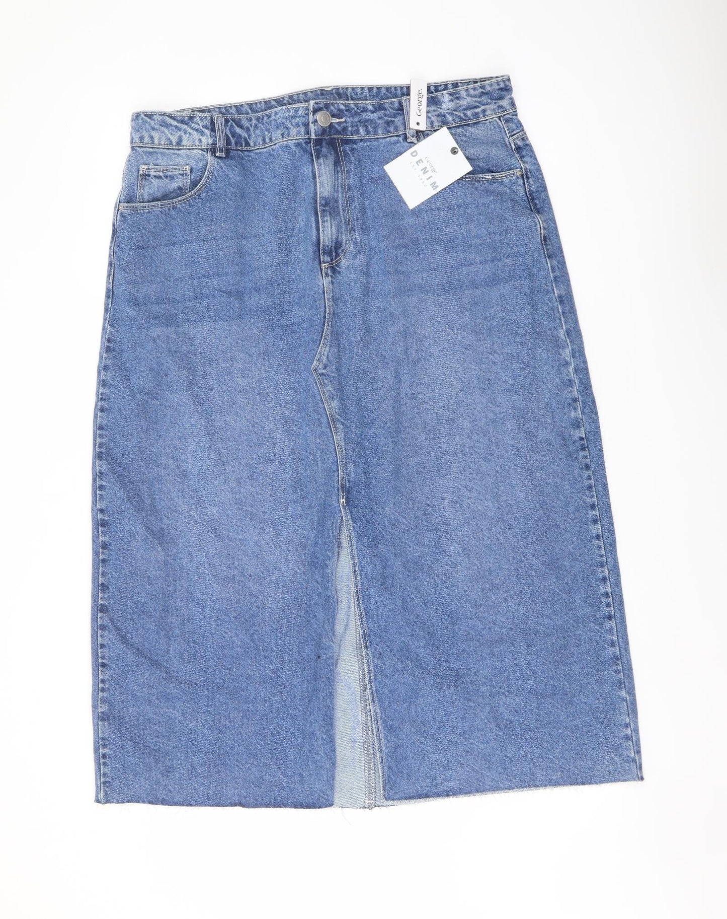George Womens Blue Cotton A-Line Skirt Size 16 Button