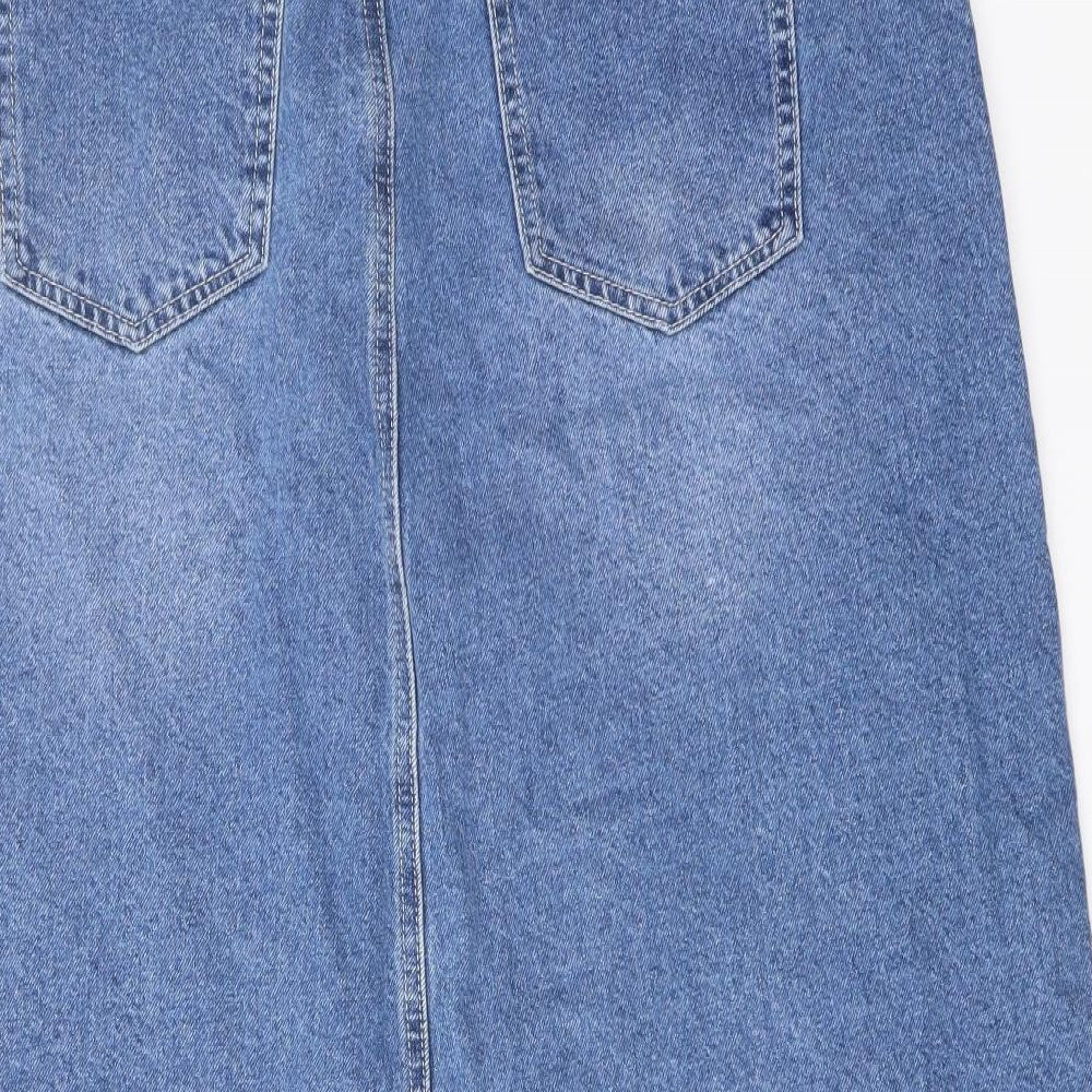 George Womens Blue Cotton A-Line Skirt Size 16 Button