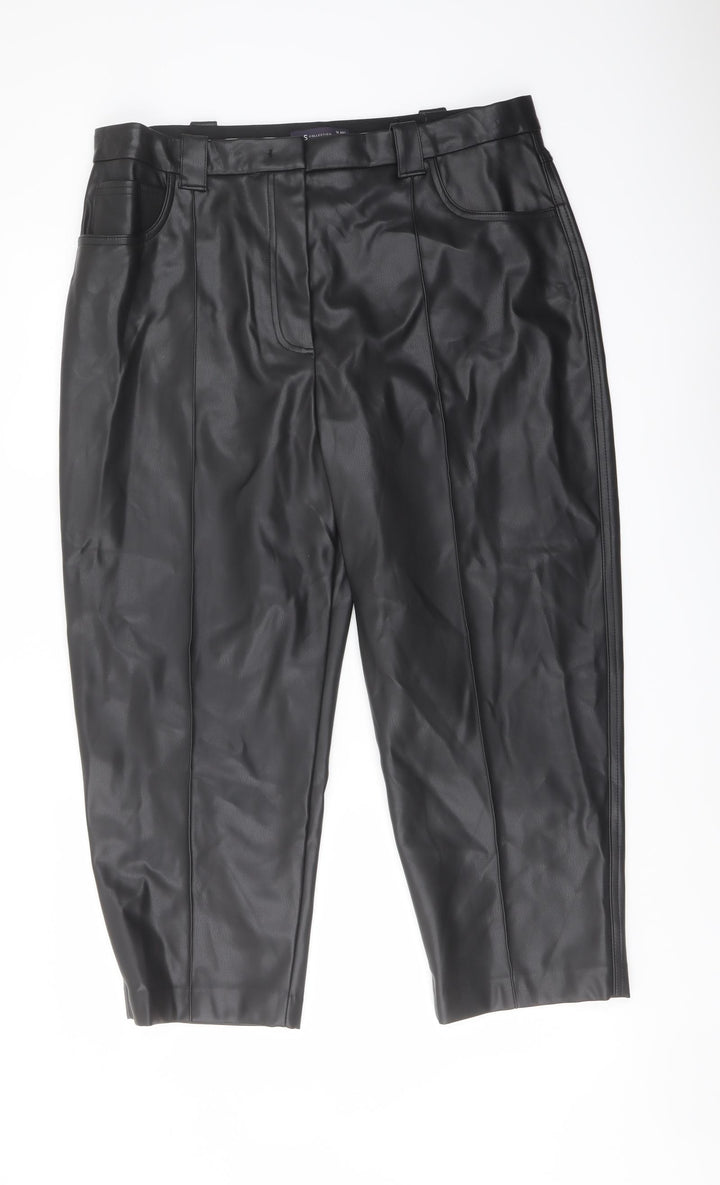 Marks and Spencer Womens Black Polyester Trousers Size 18 L23 in Regular Button