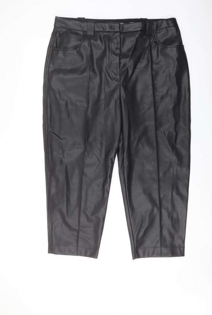 Marks and Spencer Womens Black Polyester Trousers Size 18 L23 in Regular Button