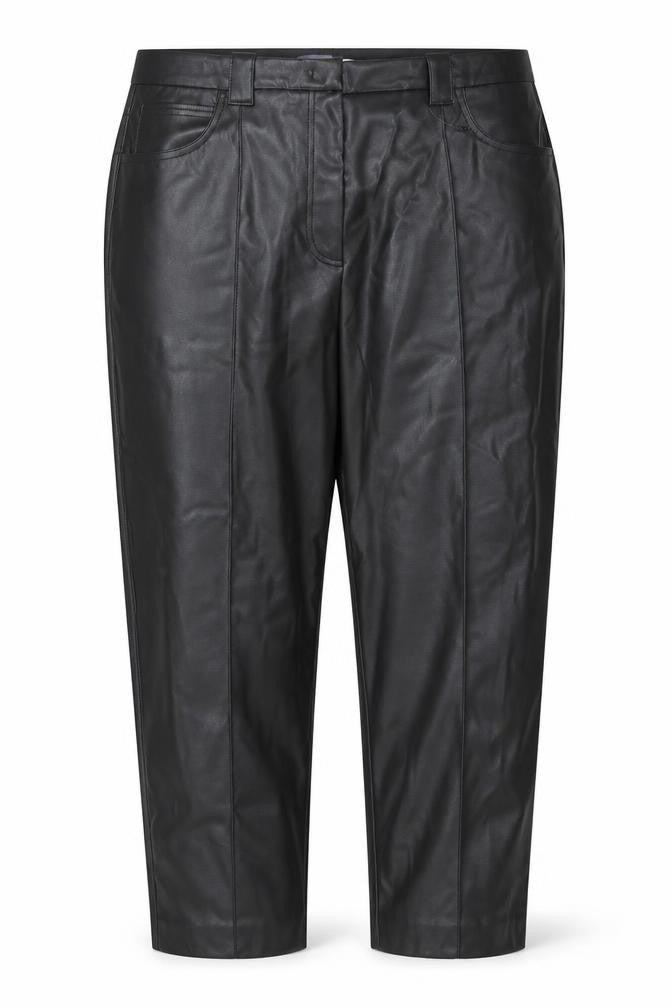 Front view of Marks & Spencer women’s black polyester trousers, size UK 18, 23-inch leg regular button