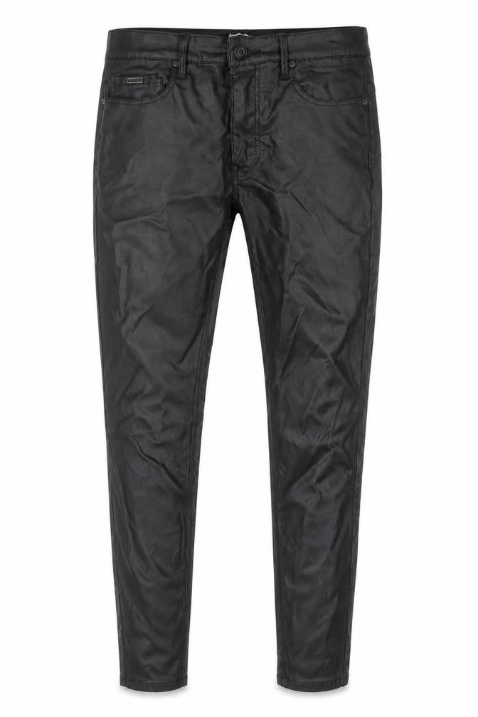 Front view of Stradivarius women’s black polyester jegging trousers, size UK 12, 27-inch leg regular button