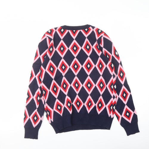 Kling Womens Blue Crew Neck Geometric Cotton Pullover Jumper Size XS