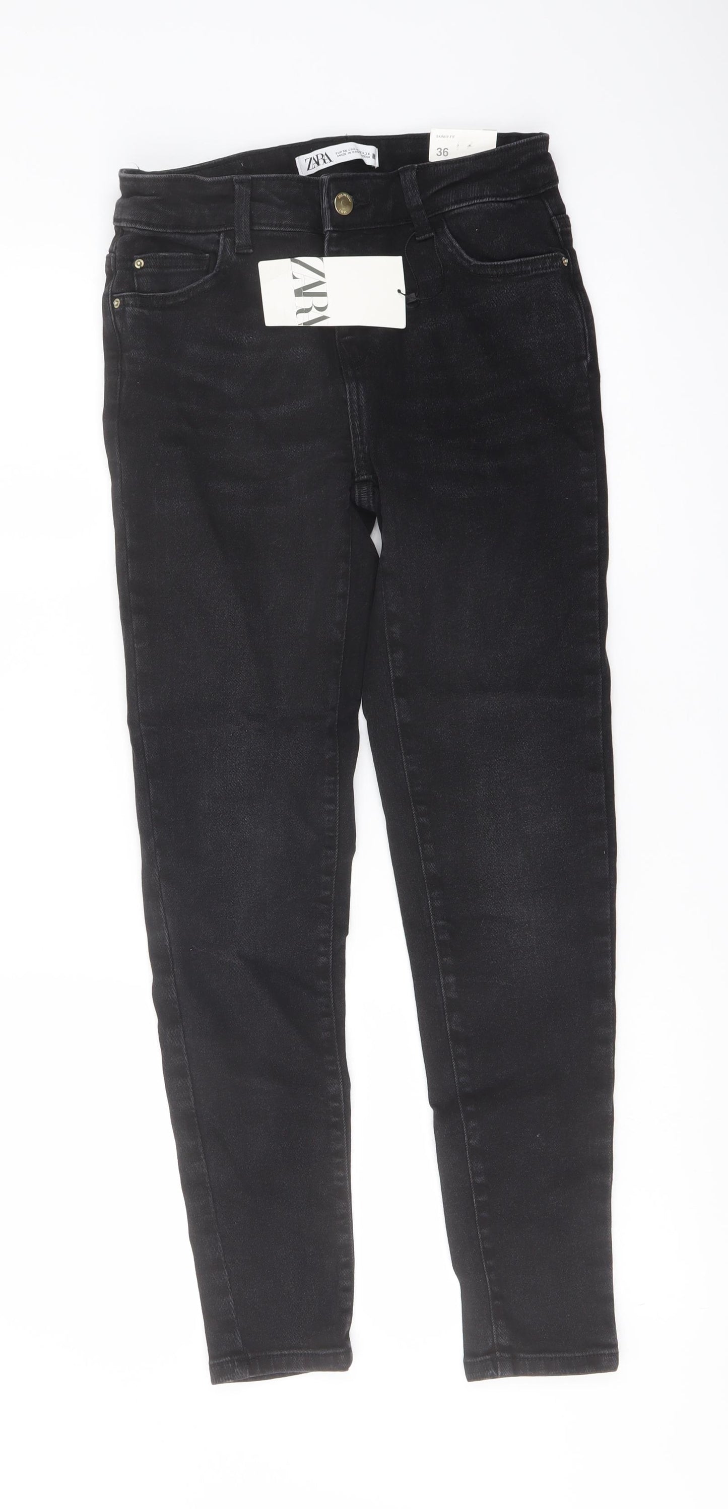 Zara Womens Black Cotton Skinny Jeans Size 8 L27 in Regular Button