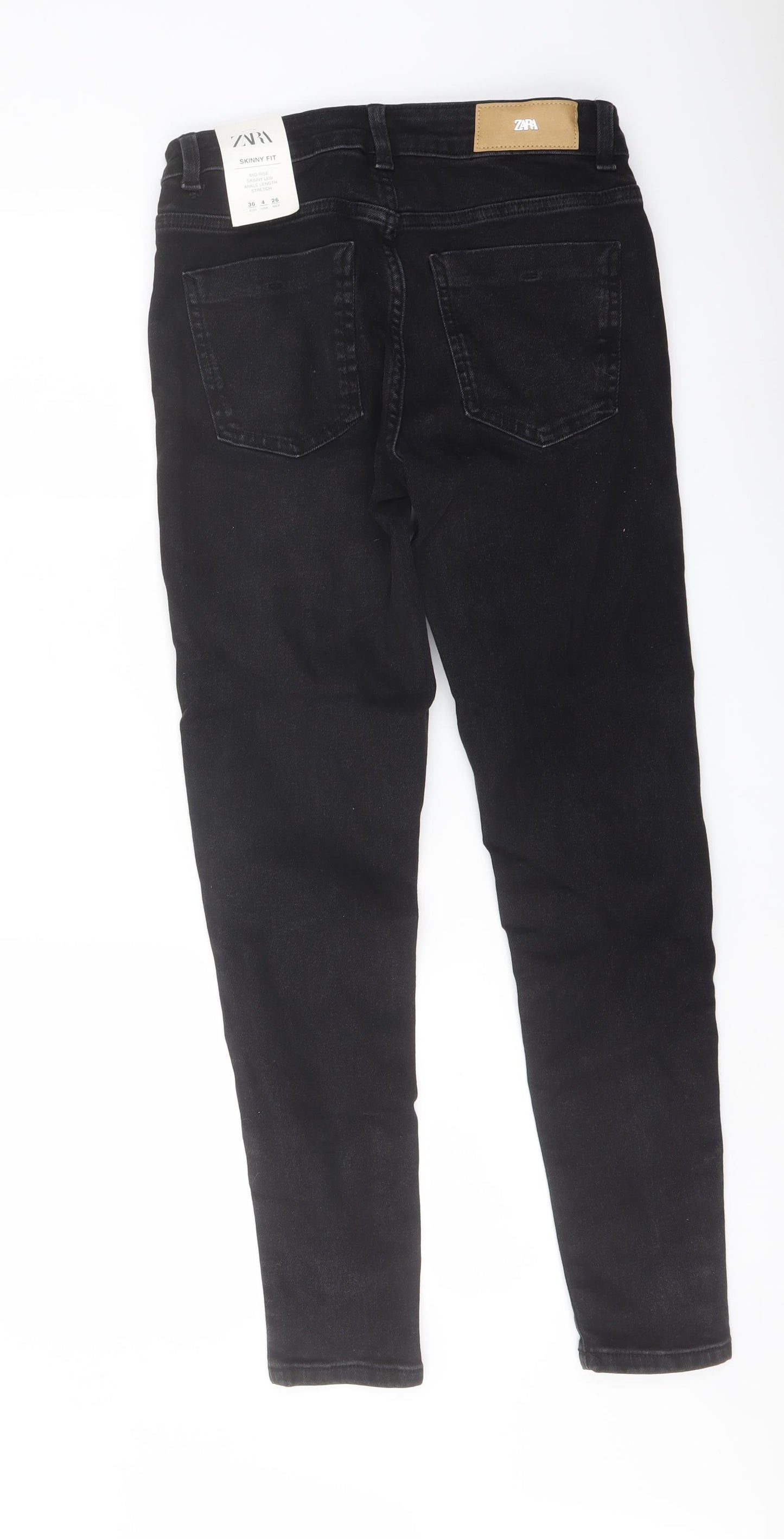 Zara Womens Black Cotton Skinny Jeans Size 8 L27 in Regular Button