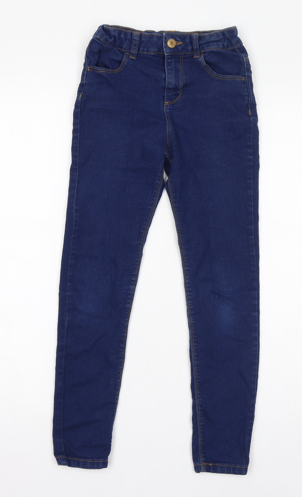 Denim & Co. Girls Blue Cotton Skinny Jeans Size 9-10 Years L23 in Regular Zip