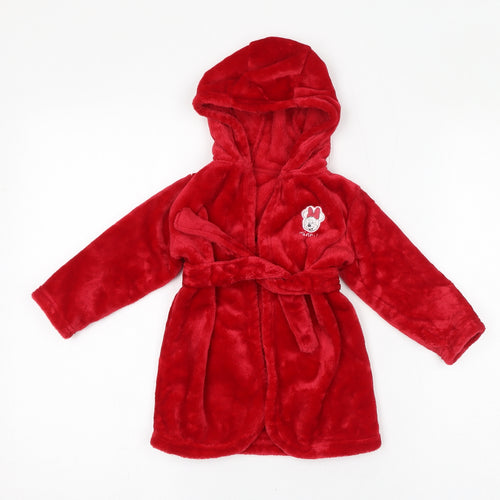Disney Baby Red Solid Polyester Robe Gown Size 9-12 Months Tie - Minnie Mouse