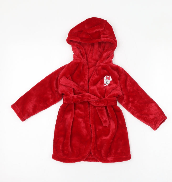 Disney Baby Red Solid Polyester Robe Gown Size 9-12 Months Tie - Minnie Mouse