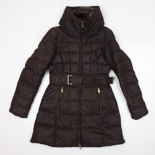 Zara Womens Brown Quilted Coat Size M Zip - Belted