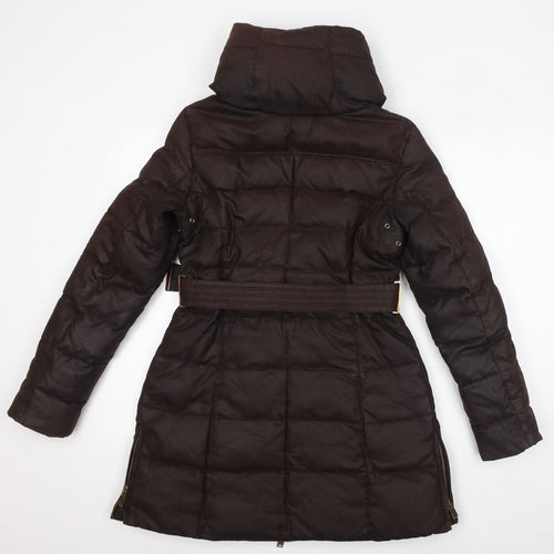 Zara Womens Brown Quilted Coat Size M Zip - Belted