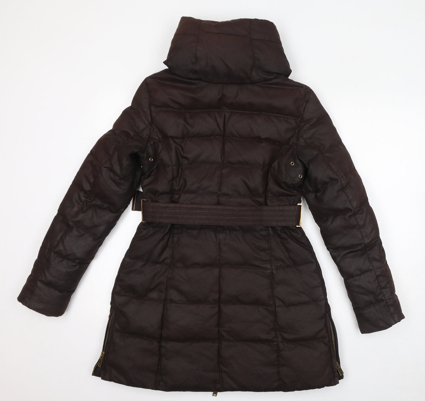 Zara Womens Brown Quilted Coat Size M Zip - Belted