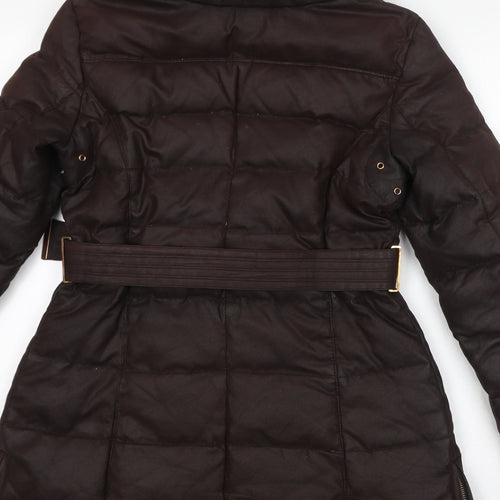 Zara Womens Brown Quilted Coat Size M Zip - Belted