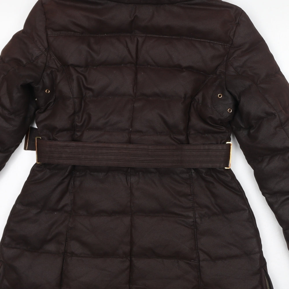 Zara Womens Brown Quilted Coat Size M Zip - Belted