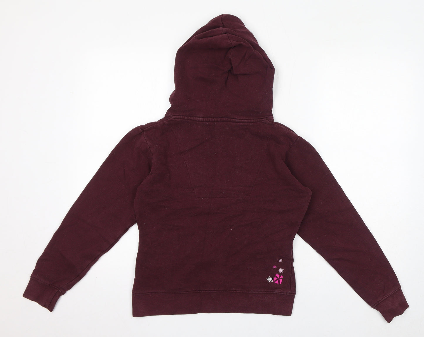 Animal Womens Purple Cotton Pullover Hoodie Size 8 Pullover - Embroidered Logo, Flowers