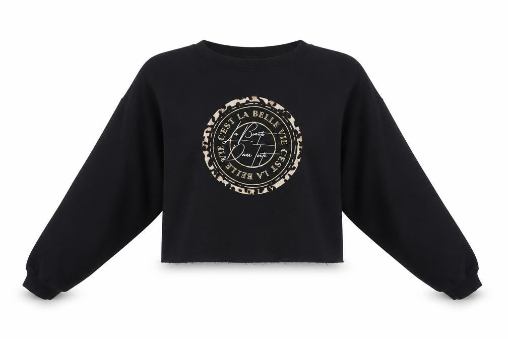Front view of River Island women’s black polyester pullover sweatshirt, size M, pullover - la beaute dans toute, cropped