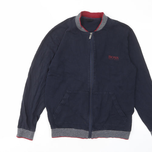 HUGO BOSS Mens Blue Cotton Full Zip Sweatshirt Size M - Logo, Pockets