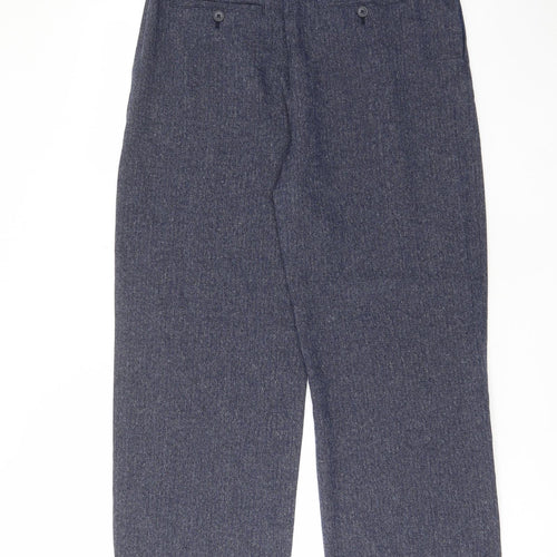 NEXT Womens Blue Polyester Trousers Size 16 L30 in Regular Hook & Eye - Pleated, Belted, Pockets