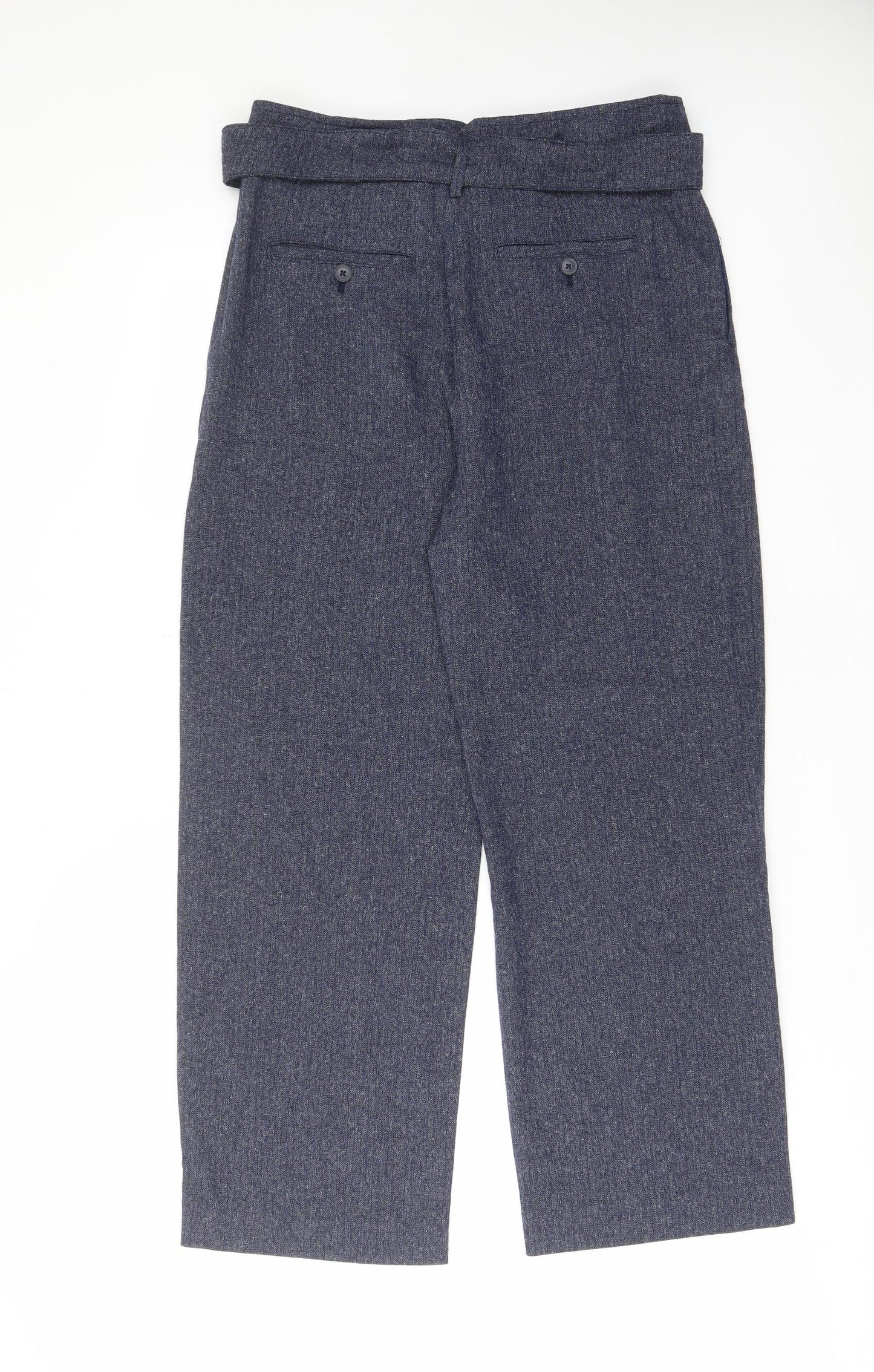 NEXT Womens Blue Polyester Trousers Size 16 L30 in Regular Hook & Eye - Pleated, Belted, Pockets