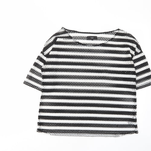 NEXT Womens White Striped Polyester Basic T-Shirt Size 12 Crew Neck
