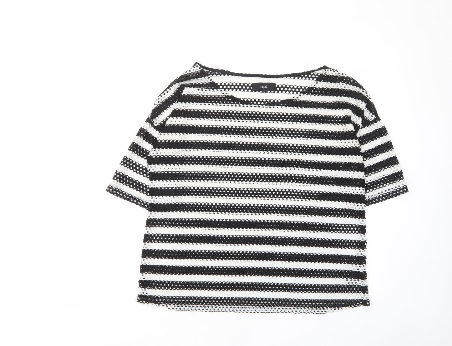 NEXT Womens White Striped Polyester Basic T-Shirt Size 12 Crew Neck