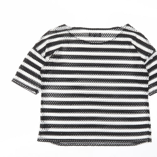 NEXT Womens White Striped Polyester Basic T-Shirt Size 12 Crew Neck
