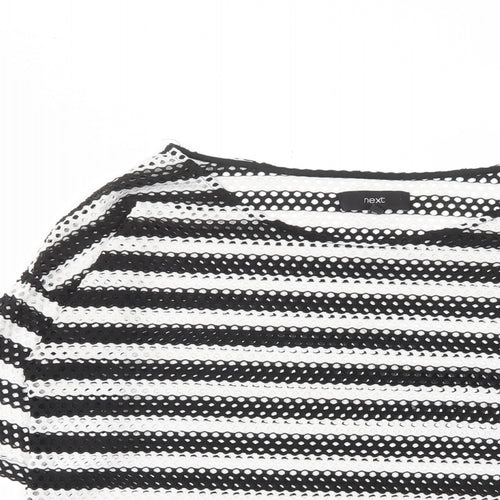 NEXT Womens White Striped Polyester Basic T-Shirt Size 12 Crew Neck