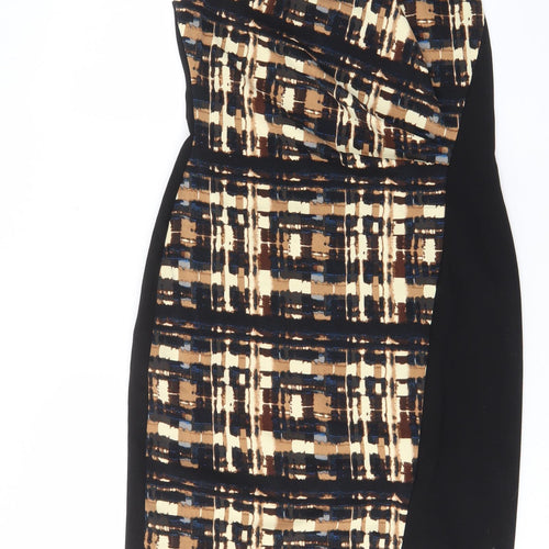 Anne Klein Womens Black Geometric Polyester Pencil Dress Size 12 Boat Neck Zip