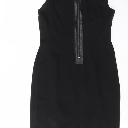 Anne Klein Womens Black Geometric Polyester Pencil Dress Size 12 Boat Neck Zip