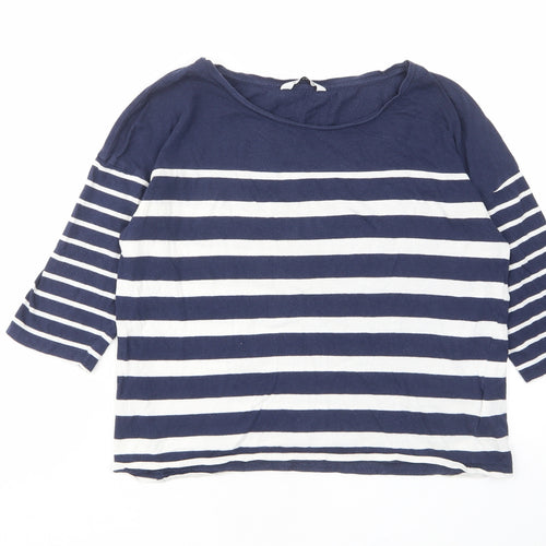 Pull&Bear Womens Blue Striped Cotton Basic T-Shirt Size S Boat Neck