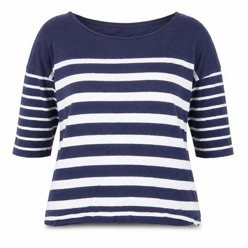 Pull&Bear Womens Blue Striped Cotton Basic T-Shirt Size S Boat Neck