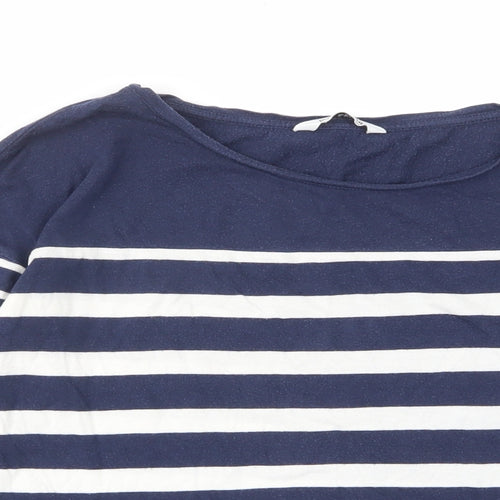 Pull&Bear Womens Blue Striped Cotton Basic T-Shirt Size S Boat Neck
