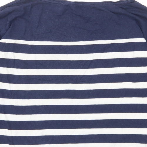 Pull&Bear Womens Blue Striped Cotton Basic T-Shirt Size S Boat Neck