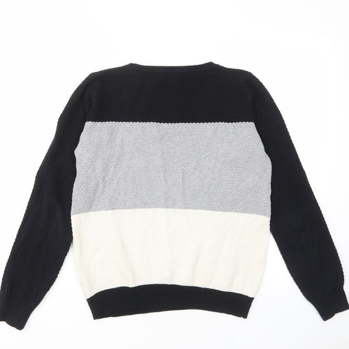 FOREVER 21 Womens Multicoloured Crew Neck Striped Cotton Pullover Jumper Size M