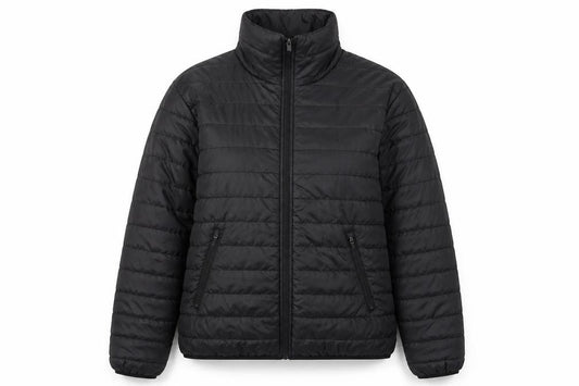 Front view of SWELL women’s black jacket, size UK 14, zip - zip pocket