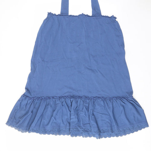 NEXT Womens Blue Viscose A-Line Size L Square Neck Pullover - Frill, Embroided