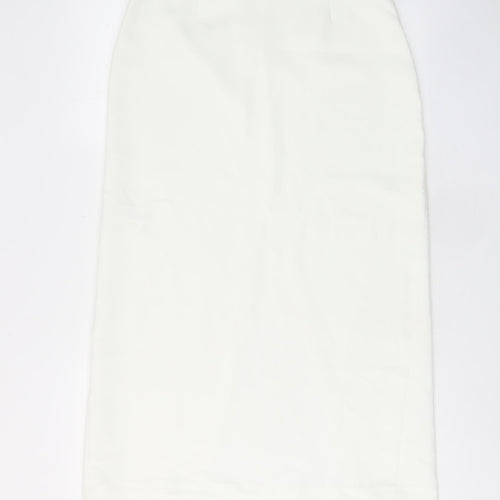Zara Womens White Polyester A-Line Skirt Size S Zip - Slit