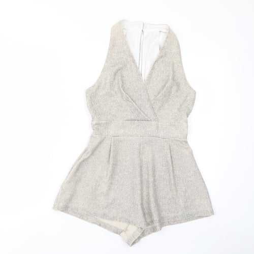 Love Womens Beige Polyester Playsuit One-Piece Size S Button - Pleated