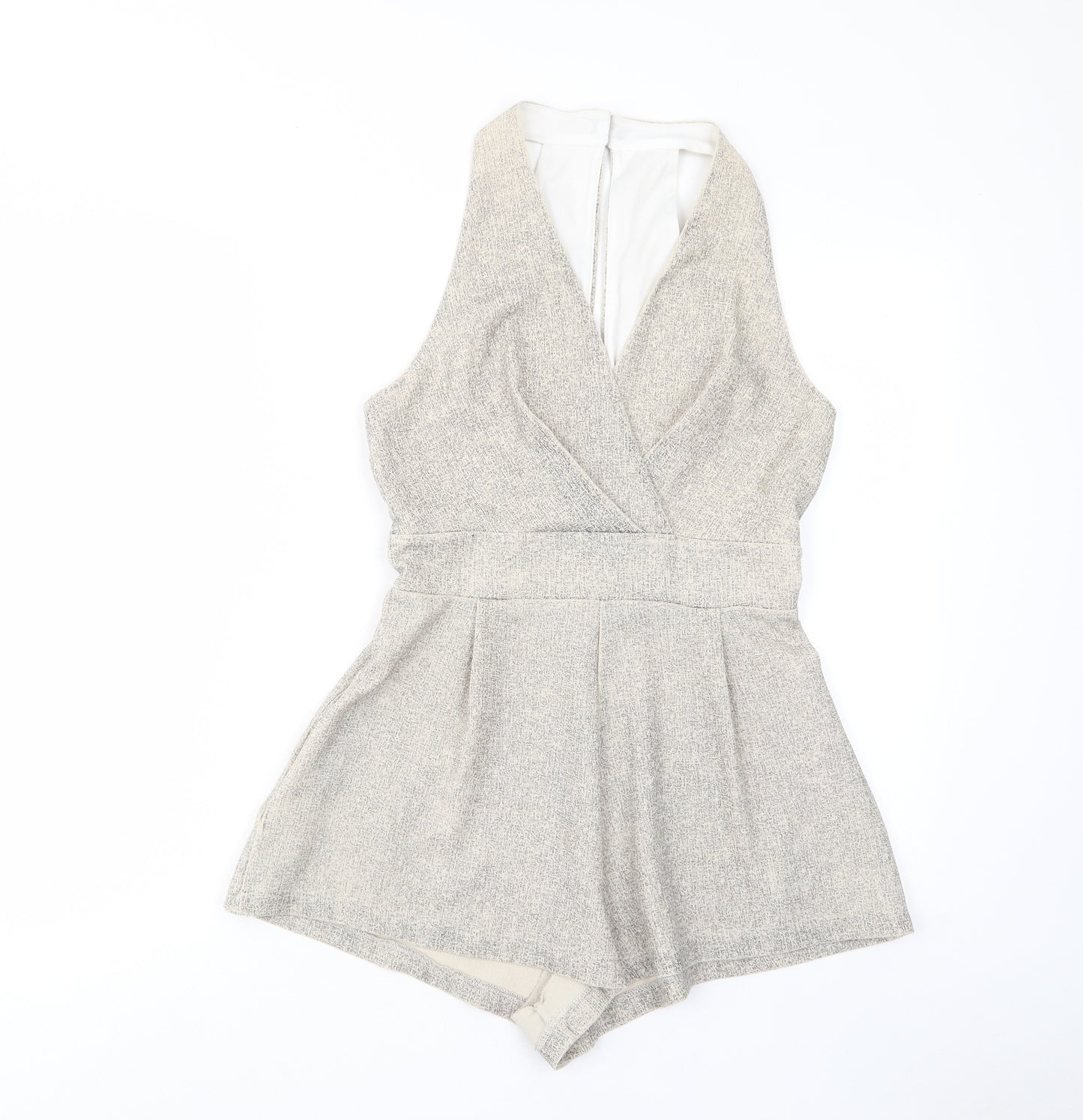 Love Womens Beige Polyester Playsuit One-Piece Size S Button - Pleated