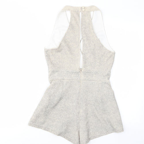 Love Womens Beige Polyester Playsuit One-Piece Size S Button - Pleated