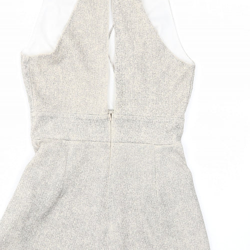 Love Womens Beige Polyester Playsuit One-Piece Size S Button - Pleated
