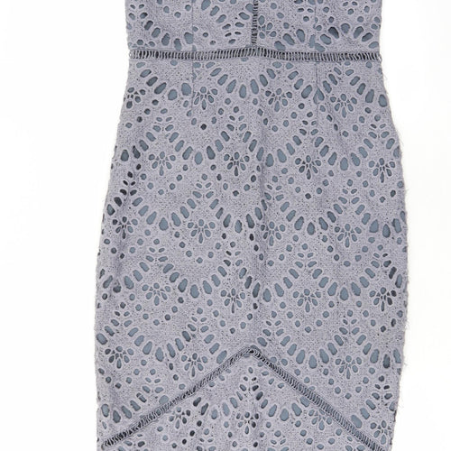 Missguided Womens Grey Polyester Pencil Dress Size 10 V-Neck Zip - Embroided