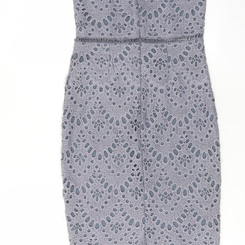 Missguided Womens Grey Polyester Pencil Dress Size 10 V-Neck Zip - Embroided