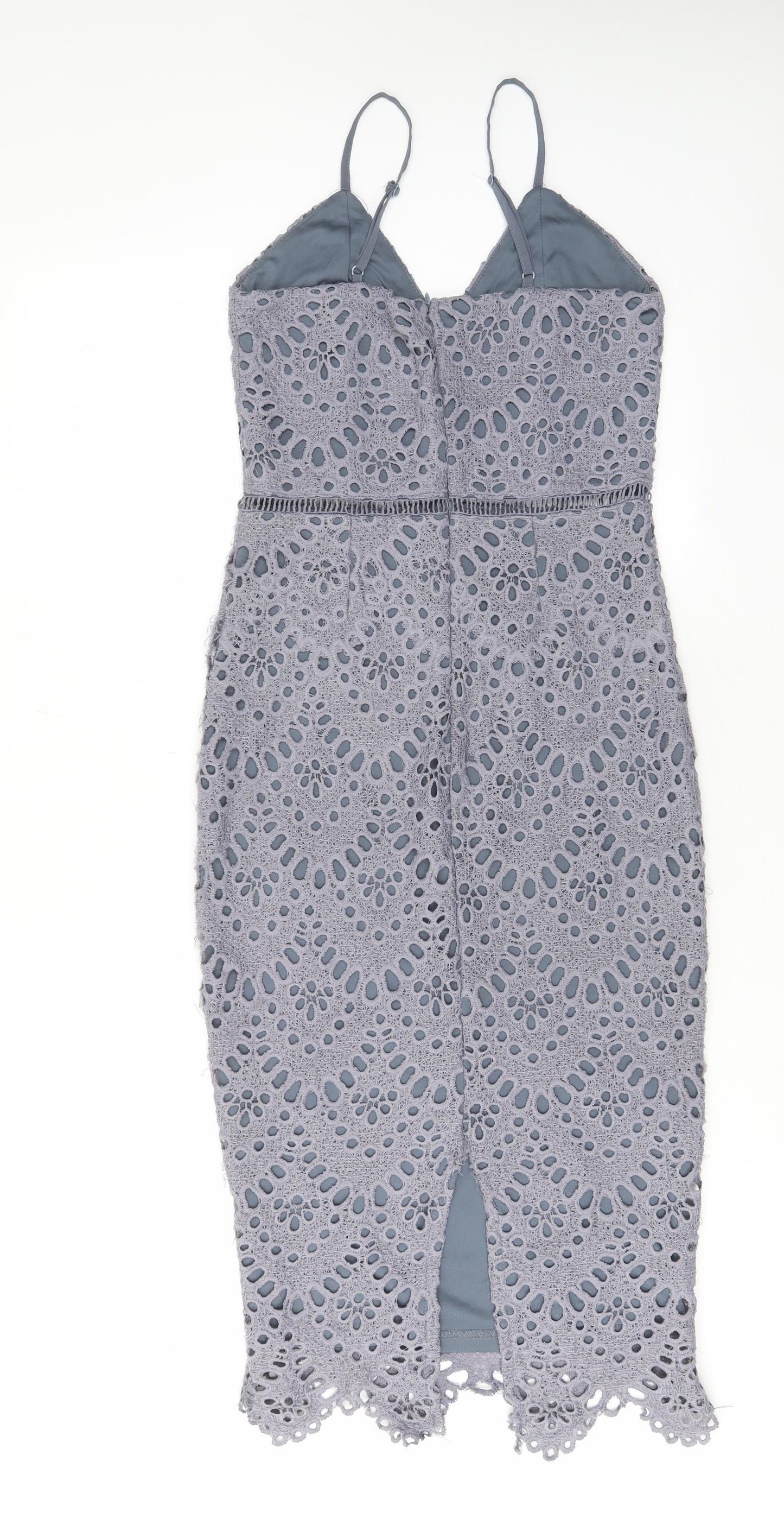 Missguided Womens Grey Polyester Pencil Dress Size 10 V-Neck Zip - Embroided