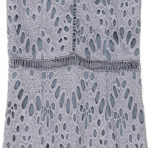 Missguided Womens Grey Polyester Pencil Dress Size 10 V-Neck Zip - Embroided
