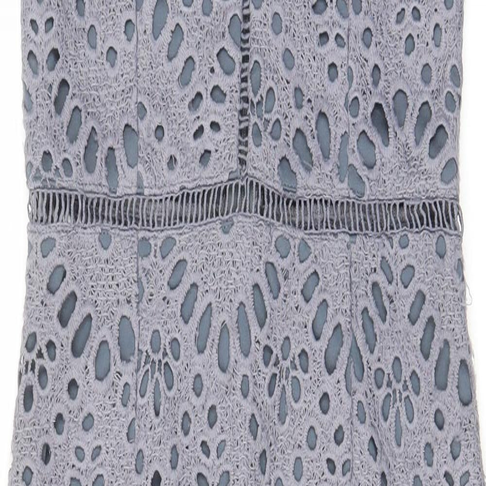 Missguided Womens Grey Polyester Pencil Dress Size 10 V-Neck Zip - Embroided