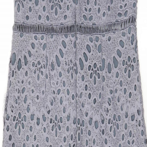 Missguided Womens Grey Polyester Pencil Dress Size 10 V-Neck Zip - Embroided